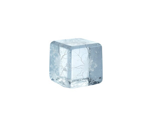 Obraz premium Close up view of a single frosty ice cube with intricate internal cracks and partial transparency, perfect for illustrating coldness, purity and natural beauty