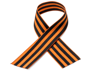 Close-up of a St George Ribbon Tied in a Bow Isolated on Black Background