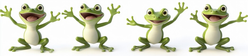 Naklejka premium Joyful frogs in action nature setting animated characters playful environment close-up view whimsical concept for fun engagement