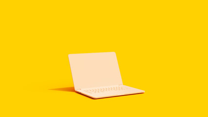 Laptop Work Technology Yellow Background Vivid Flesh Tones 3d Illustration