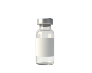 Close-up of a Sleek Transparent Glass Vial with a Rectangular Label, Symbolizing Medical Research and Pharmaceutical Innovation for Disease Prevention and Healthcare