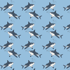  cute shark seamless pattern on blue background for product,fabric,wallpaper,Seamless vector sea print