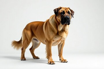Obraz premium Majestic mastiff, powerful stance, white background, animal, furry, studio