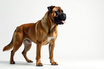 Obraz premium Majestic Mastiff, powerful stance, white background, dog, portrait, majestic dog