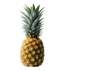 Close-up Studio Shot of a Fresh Pineapple with Green Crown Intact, Standing Tall and Isolated on a Plain Setting Showcasing its Unique Texture and Form