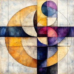 Abstract Geometric Spiral Artwork with Warm and Cool Colors