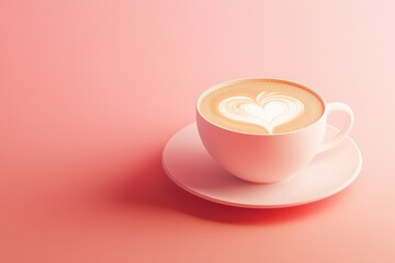 Cup of latte with heart foam, minimal coffee culture image
