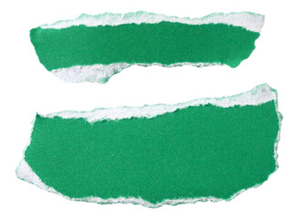 Pieces of torn or cut green paper, design elements isolated on transparent background.