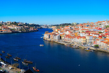 Fototapeta premium Picturesque, colorful view at old town Porto over Douro river. Oporto, touristic mediterranean city