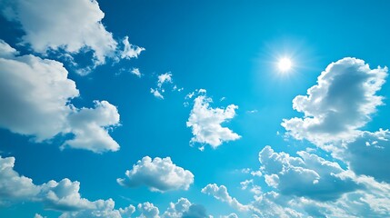 Bright blue sky with scattered white clouds on a sunny day
