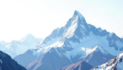 Obraz premium Snow-covered mountain peak against bright white sky, beauty, mountain range