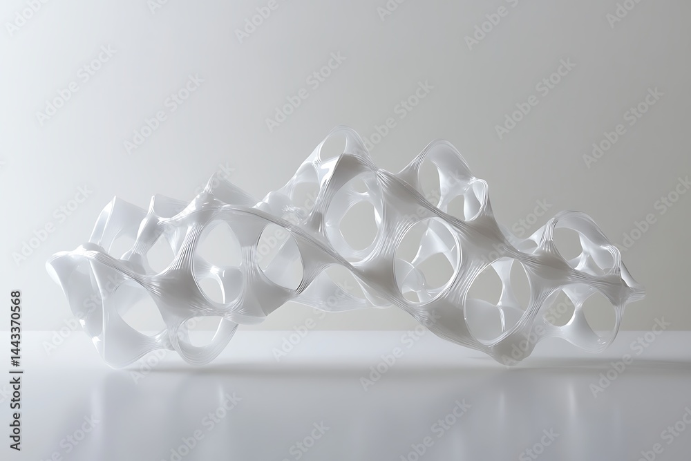Leinwandbilder white abstract interconnected circular forms on reflective surface in studio shot