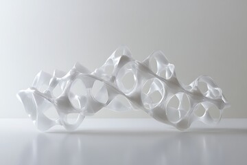 White Abstract Interconnected Circular Forms on Reflective Surface in Studio Shot