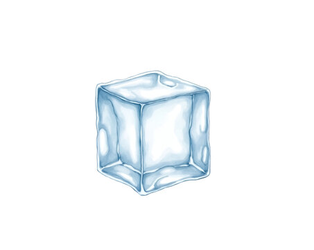 Delicate hand-drawn sketch of a solitary ice cube evoking freshness and purity with its transparent texture and geometric form perfect for illustrating cold beverages or concepts