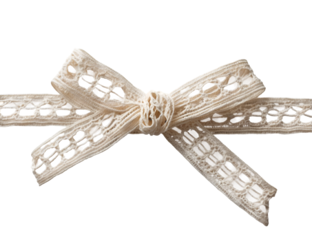 Delicate Ivory Lace Ribbon Tied in a Bow, Featuring Intricate Textures and an Airy Feel, Perfect for Craft Projects and Romantic Decor Themes