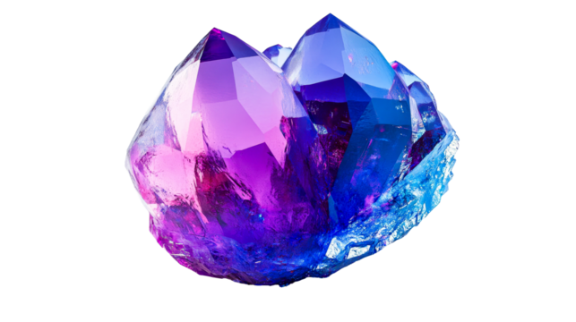 Geode cluster with purple and blue hue, cut out transparent