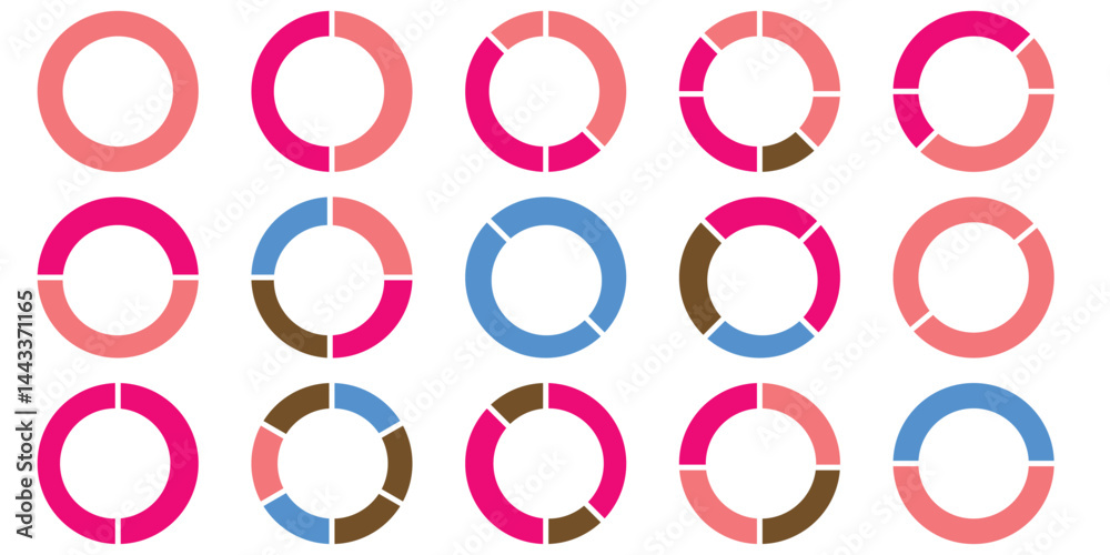 Wall mural pie charts diagrams. different color circles. donut and pie chart infographic elements set. colorful