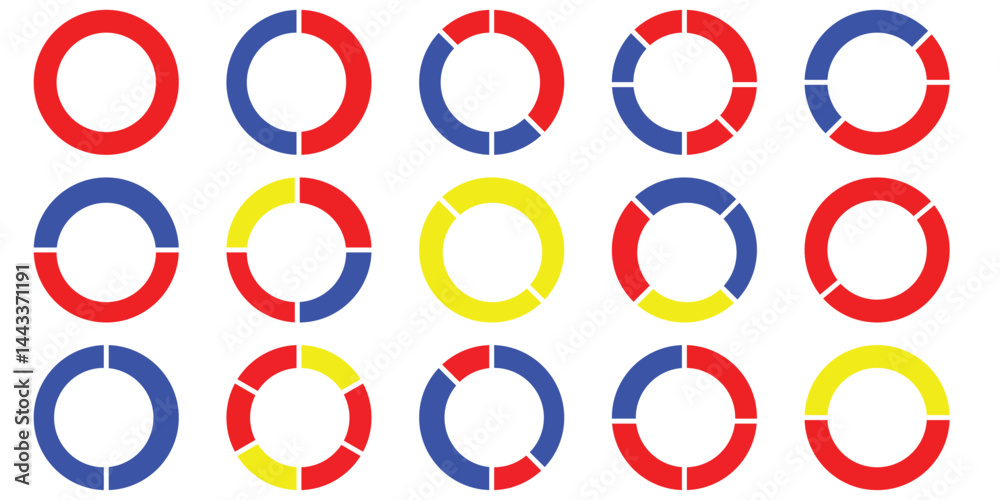 Wall mural pie charts diagrams. different color circles. donut and pie chart infographic elements set. colorful