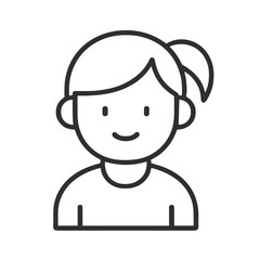 Cheerful young girl outline illustration with a smile on a white background