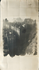 Vintage style shot of city buildings Misty domes are visible in the background
