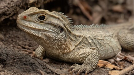 Obraz premium Tuatara Portrait: Ancient Reptile in Natural Habitat