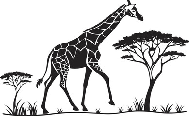 Naklejka premium Giraffe Silhouette Side View – Black and White Minimalist Wildlife Vector