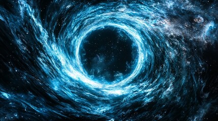 Naklejka premium Cosmic Vortex Stunning Blue Nebula swirling around a Black Hole in Space