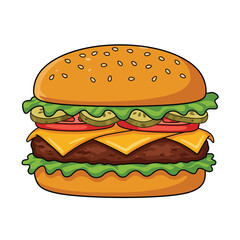 2D flat vector illustration hamburger isolated on a white background. 