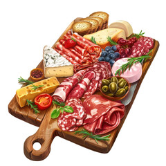 Gourmet charcuterie board with assorted meats, cheeses, and accompaniments for a refined dining experience, Isolated Transparent Background