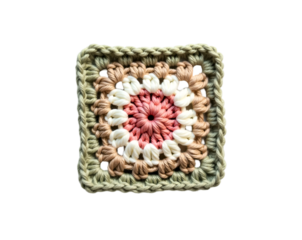 Detailed close up of a vintage-style crochet granny square featuring pastel colors and intricate stitch work, ideal for textile and craft related designs