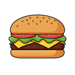 2D flat vector illustration hamburger isolated on a white background. 
