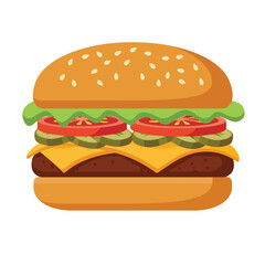 2D flat vector illustration hamburger isolated on a white background. 