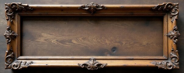Antique, intricately carved wooden picture frame, narrow profile, wooden, rococo
