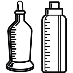 Water Bottle and Flask Canteen, thermos, collapsible water container Vector silhouette line art 