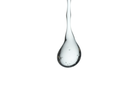 Detailed Close-up of a Single Translucent Liquid Drop on Neutral Background, Perfect for Visualizing Purity, Clarity, and Scientific Phenomena in Macro Photography