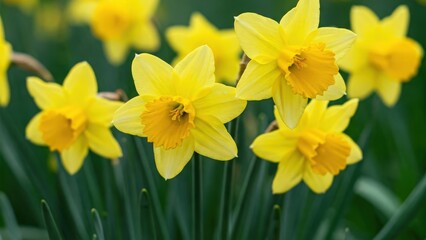 Fototapeta premium Yellow Daffodils Close-Up in Spring Meadow with Bokeh Light – Clean HD Background | Spring wallpapers, spring background, spring images, spring wallpaper, spring image
