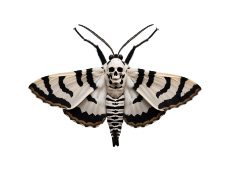 Detailed depiction of a Deathshead hawkmoth with skull pattern, showcases intricate details and contrasting colors, mysterious and symbolic appearance, insect art