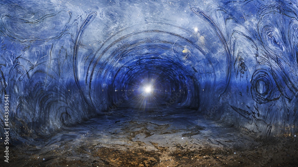 Wall mural enigmatic tunnel with a bright light at the end leading to the unknown and symbolizing subliminal st