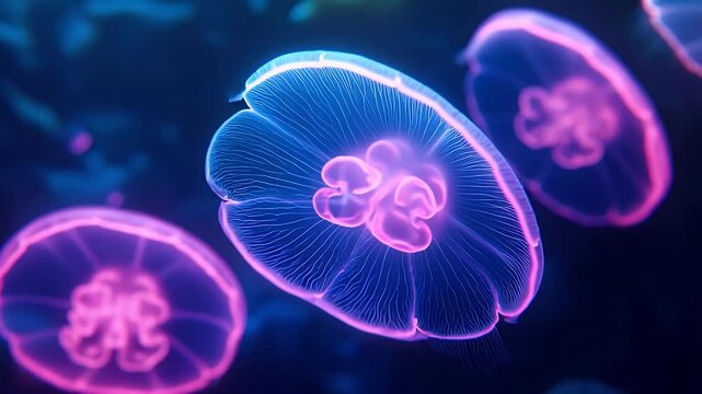 Glowing jellyfish underwater