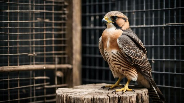 A raptor trapped in an enclosure