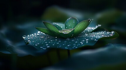 Close-up shot of a lotus flower with water droplets, in dark tone