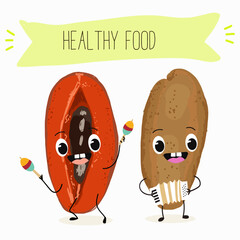 Mamey, mammea, mammee fruit. Natural vitamin antioxidant detox food collection. Vector hand drawn illistration.