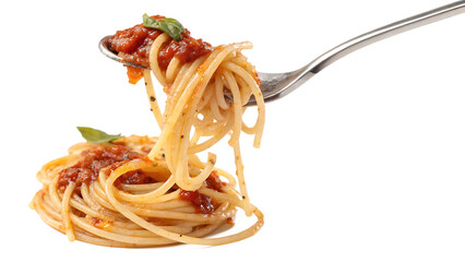 Spaghetti with pasta on fork isolated on white background PNG. AI GENERATED