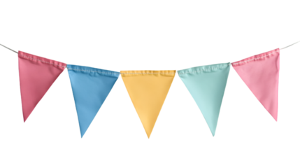 
Multi colored triangle flags for party decoration on white background
