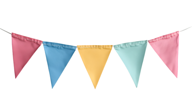 
Multi colored triangle flags for party decoration on white background

