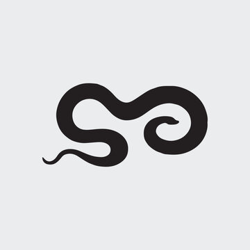 Snake icon black silhouette on white background. snake icon in flat, Anaconda vector clip art vector template.