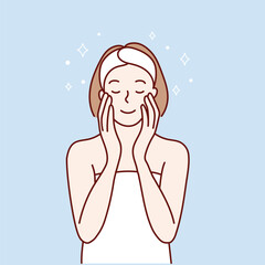 vector illustration, girl takes care of facial skin