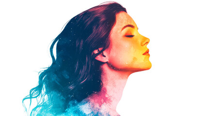 Woman Profile Silhouette with Color Overlay, cut out transparent