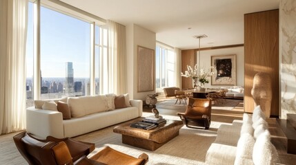 Fototapeta premium Luxury High-Rise Apartment with Panoramic City View