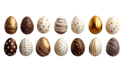 Decorated row of Easter eggs, cut out transparent